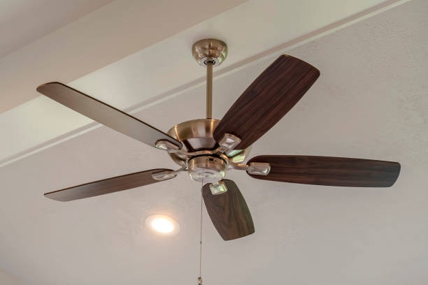 Ceiling fan in the centre of a room. 