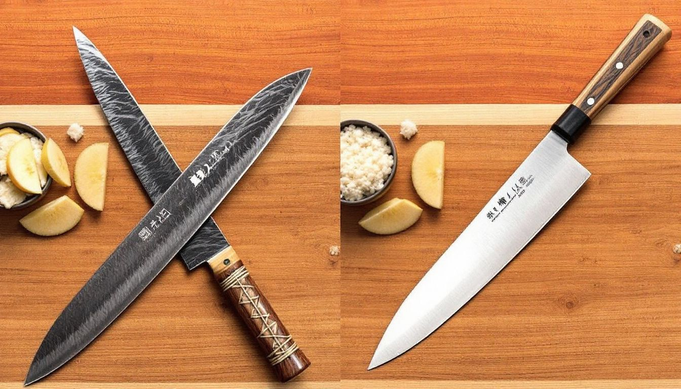 Comparison of single bevel and double bevel Japanese knife blades.