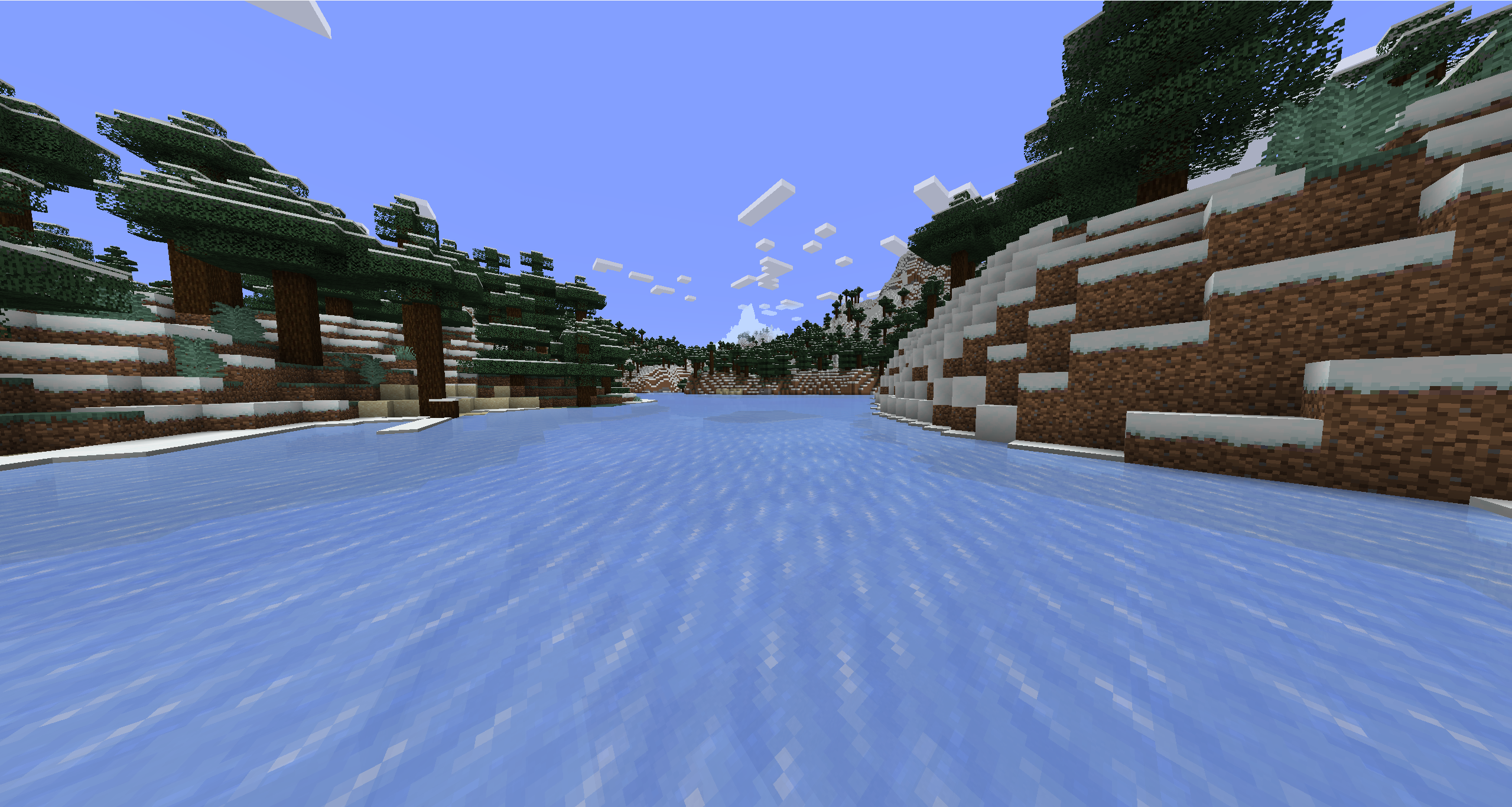 A frozen river can lead to a frozen ocean. It all depends on the size of the biome. From there, you may even find a snowy beach.