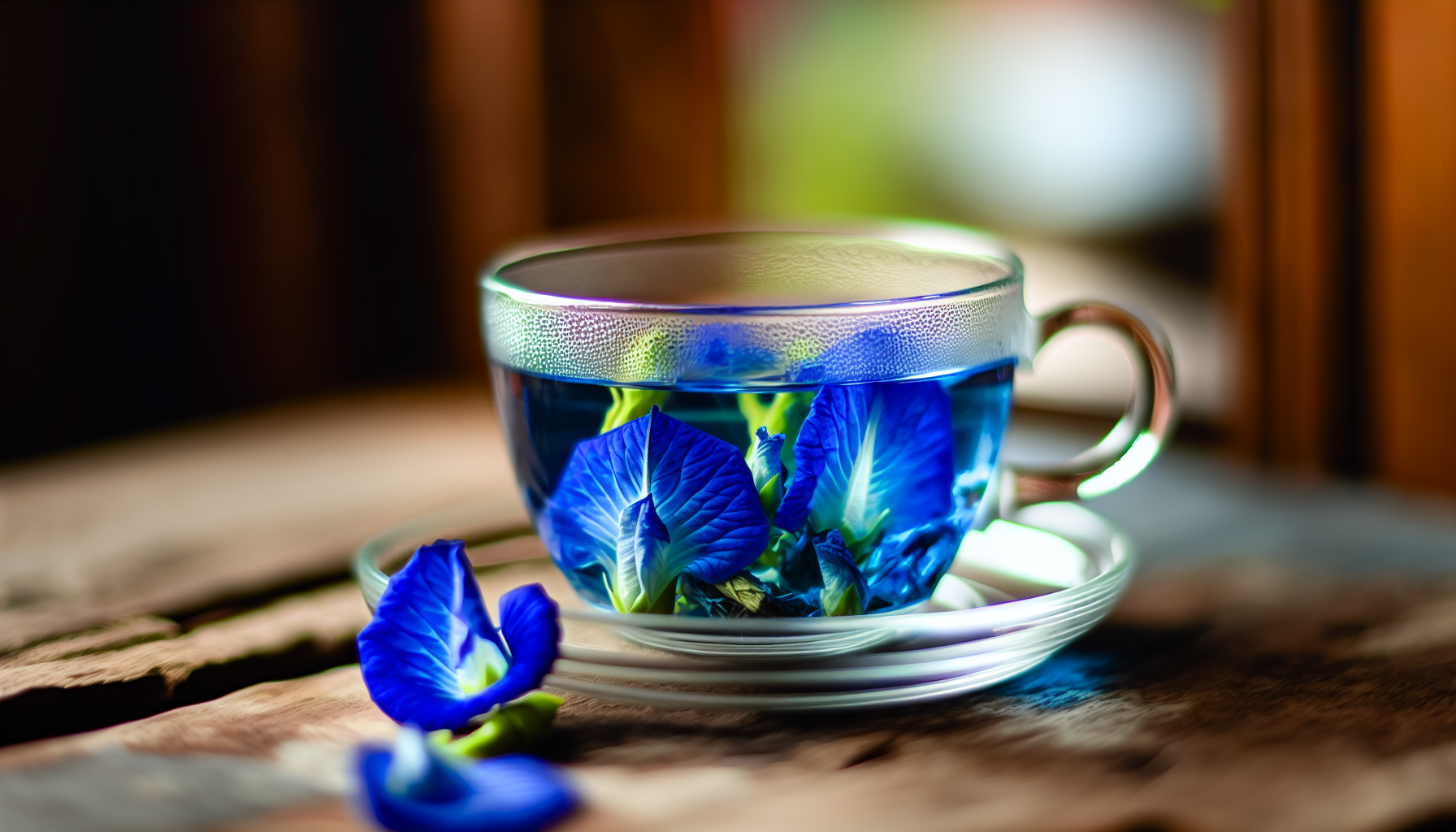 Vibrant blue butterfly pea flowers in a teacup