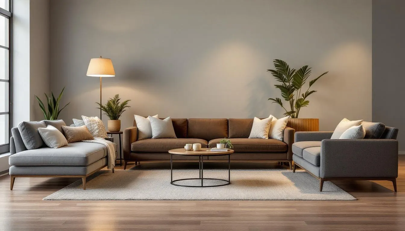 A display of different sectional sofas, illustrating expert tips for choosing the right one.