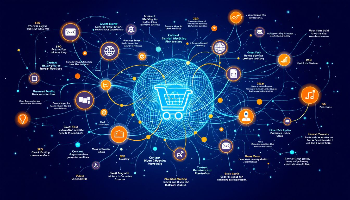 A diagram showing effective link building strategies for ecommerce sites.