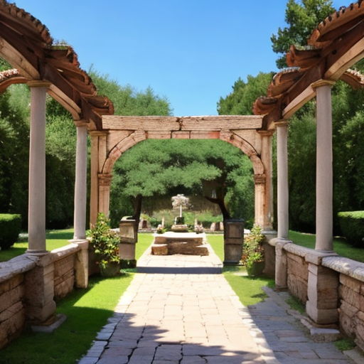 Garden pergola shaded walkways.  Direct sunlight.  Italian context (Roman) architecture, history of pergolas.