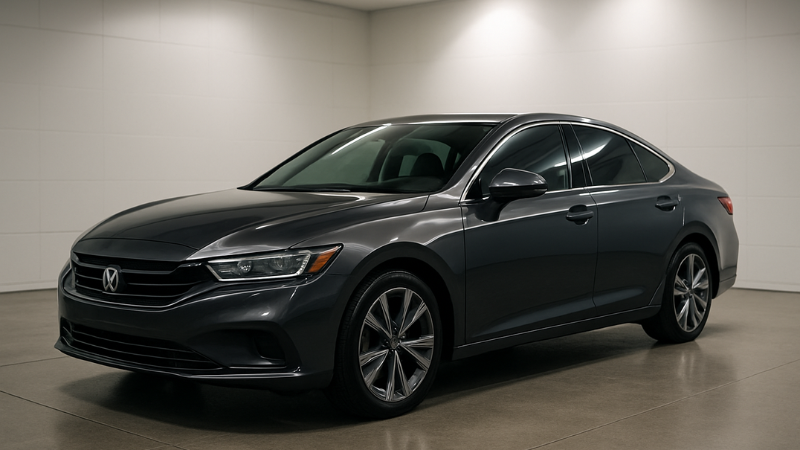 A black car parked inside a PPF studio after getting protection shield applied on its screen