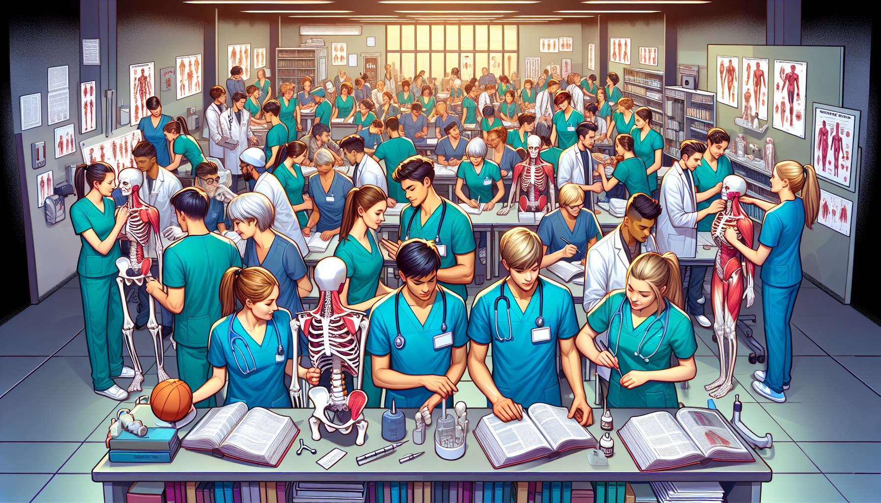 Illustration of students at a vocational school or community college