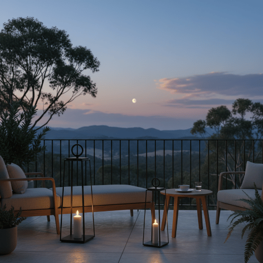 Floor lantern light fixtures used for elegant balcony lighting ideas.