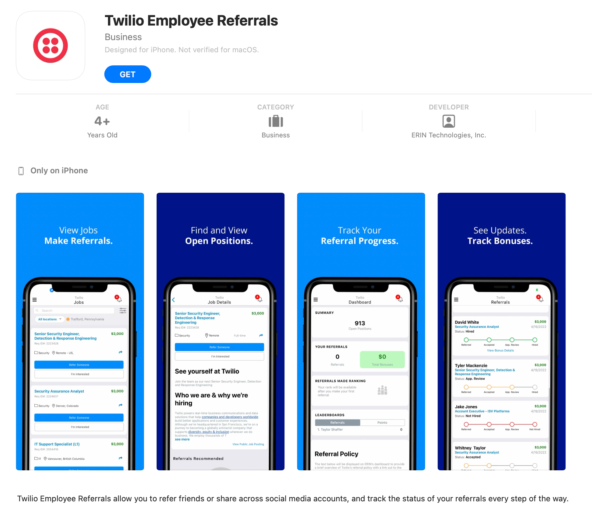 Ensure your process is quick and easy for your employees to ensure successful referrals. Twilio even created their own app to easily track employee referrals and distribute referral bonuses. 