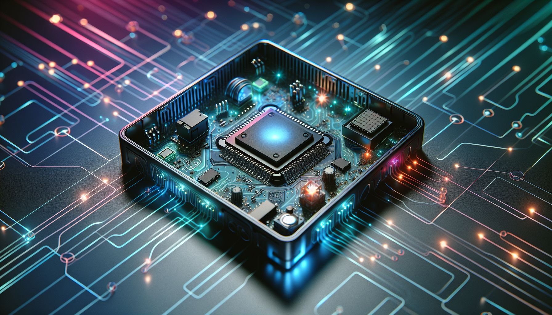 Illustration of a microcontroller unit with various embedded components