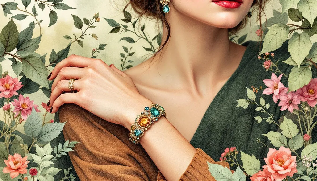 Fashionable individual wearing a gemstone bracelet.