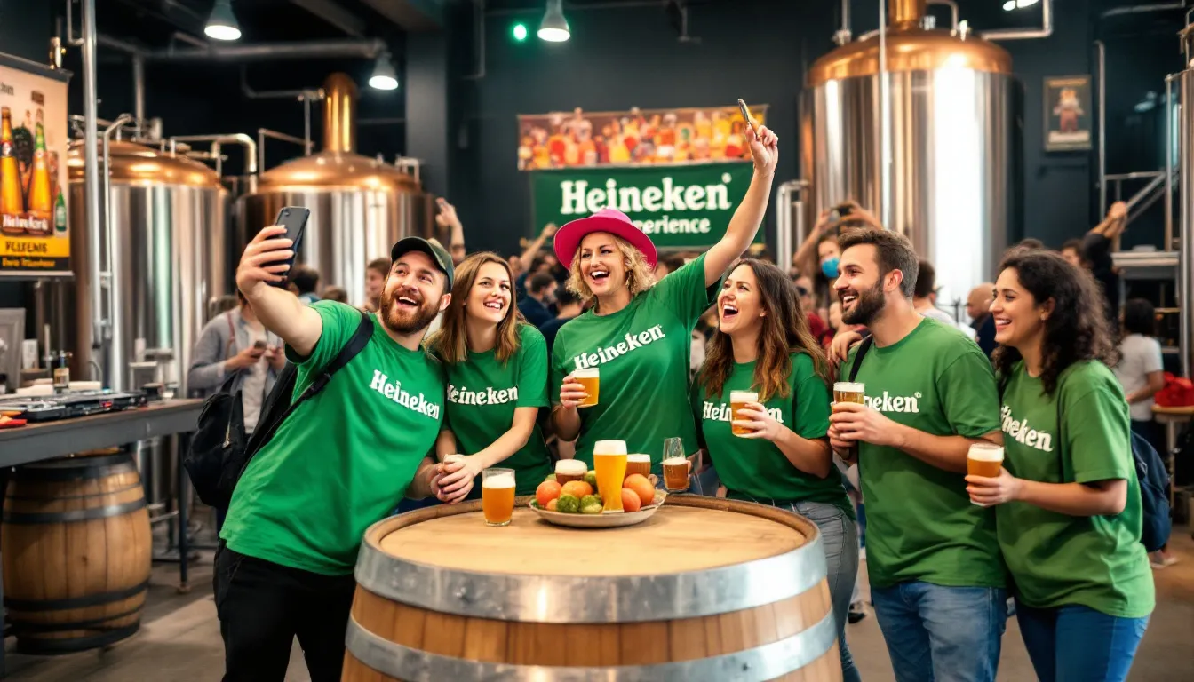Deltagare njuter av Heineken Experience-bryggerituren.