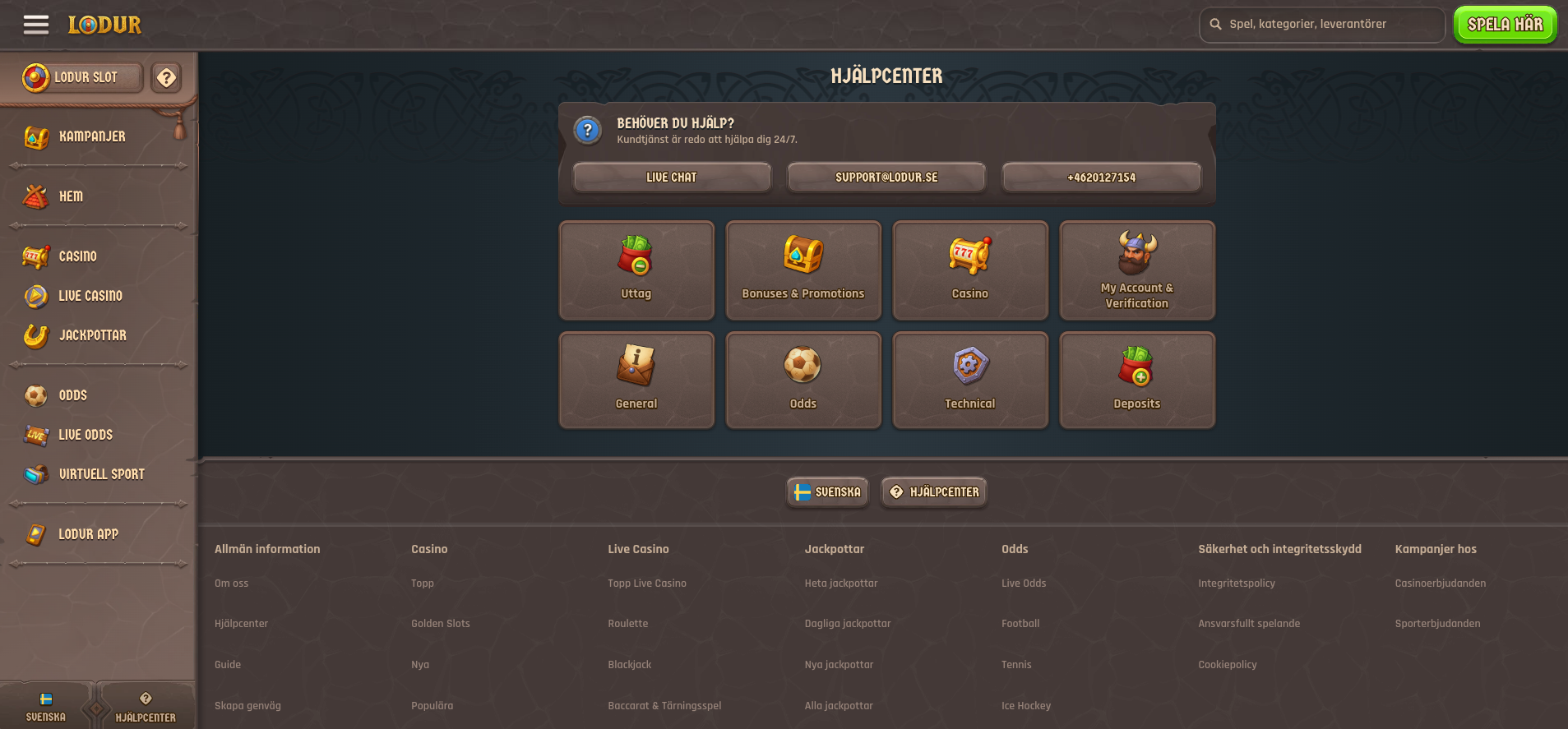 lodur casino support