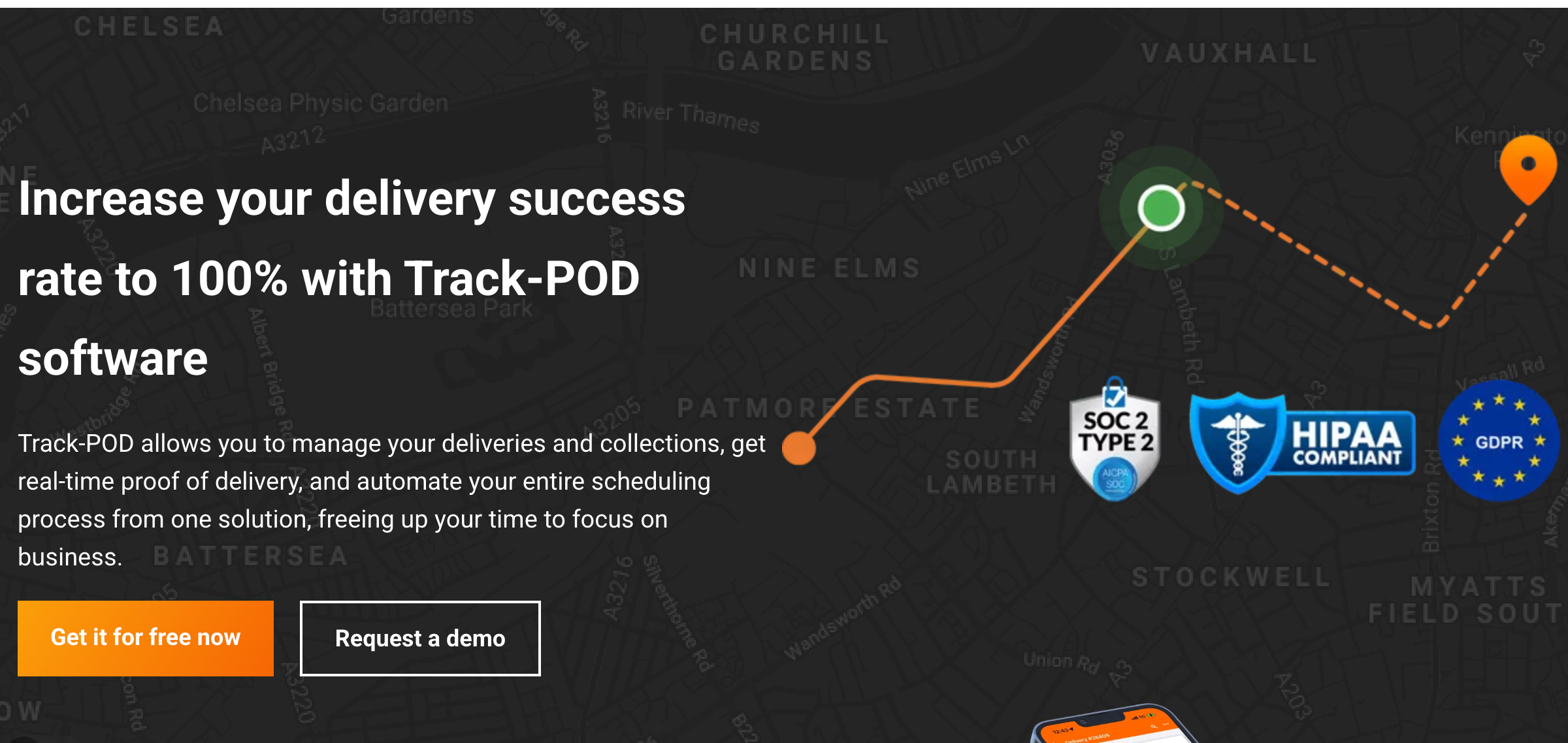 Track-POD homepage displaying delivery management software
