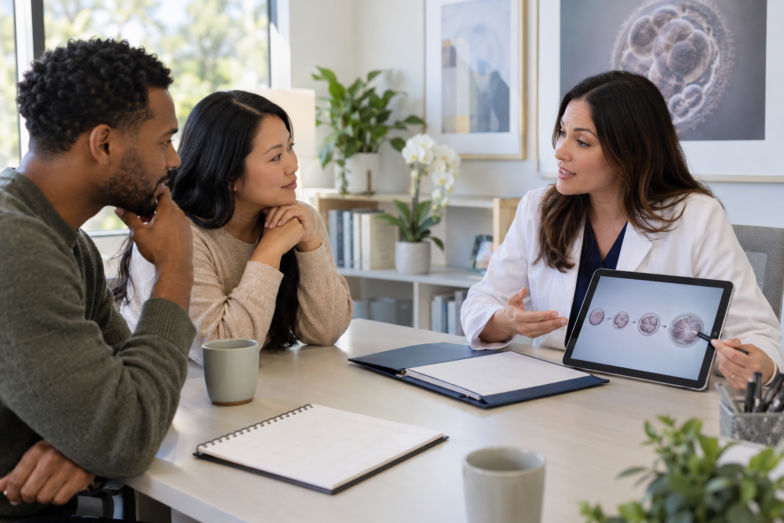 International intended parents discussing travel and individualized surrogacy costs during a video consultation