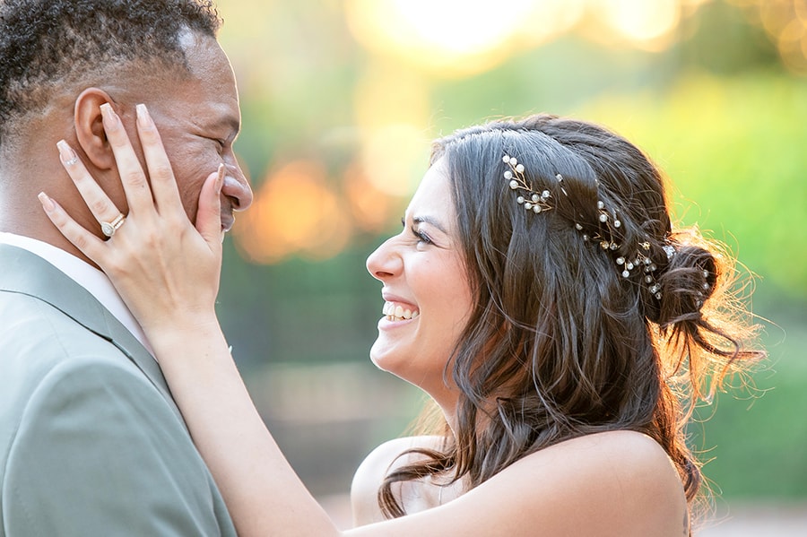 A first look moment between a bride and groom.