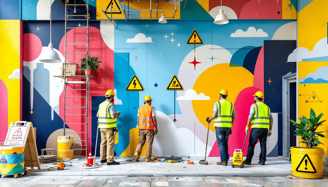 Safety measures being implemented during a painting project to ensure health and safety.