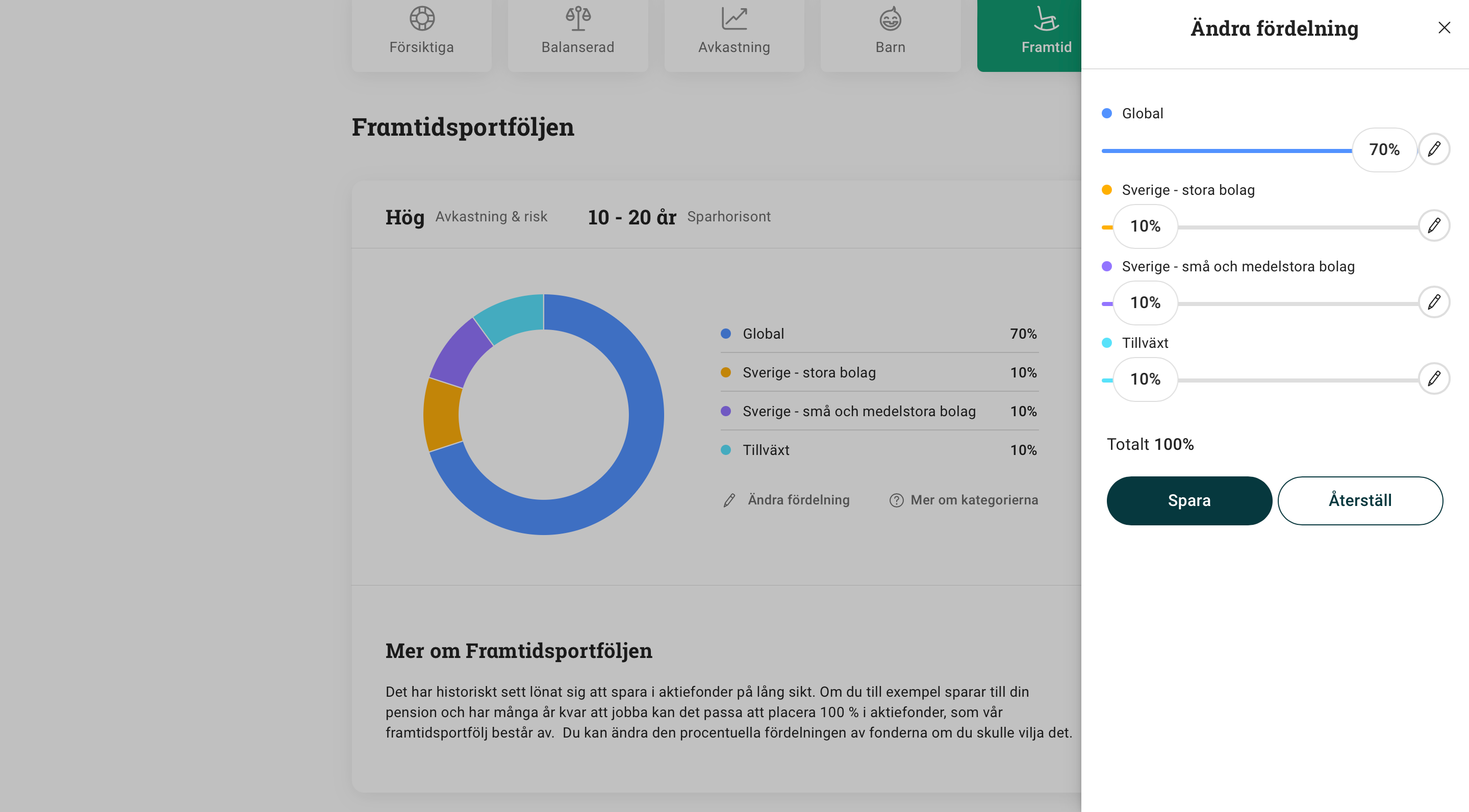 Förändra vikten i portföljen