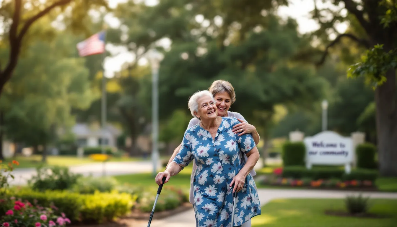 An elderly person walking cautiously with a caregiver, focusing on fall prevention.