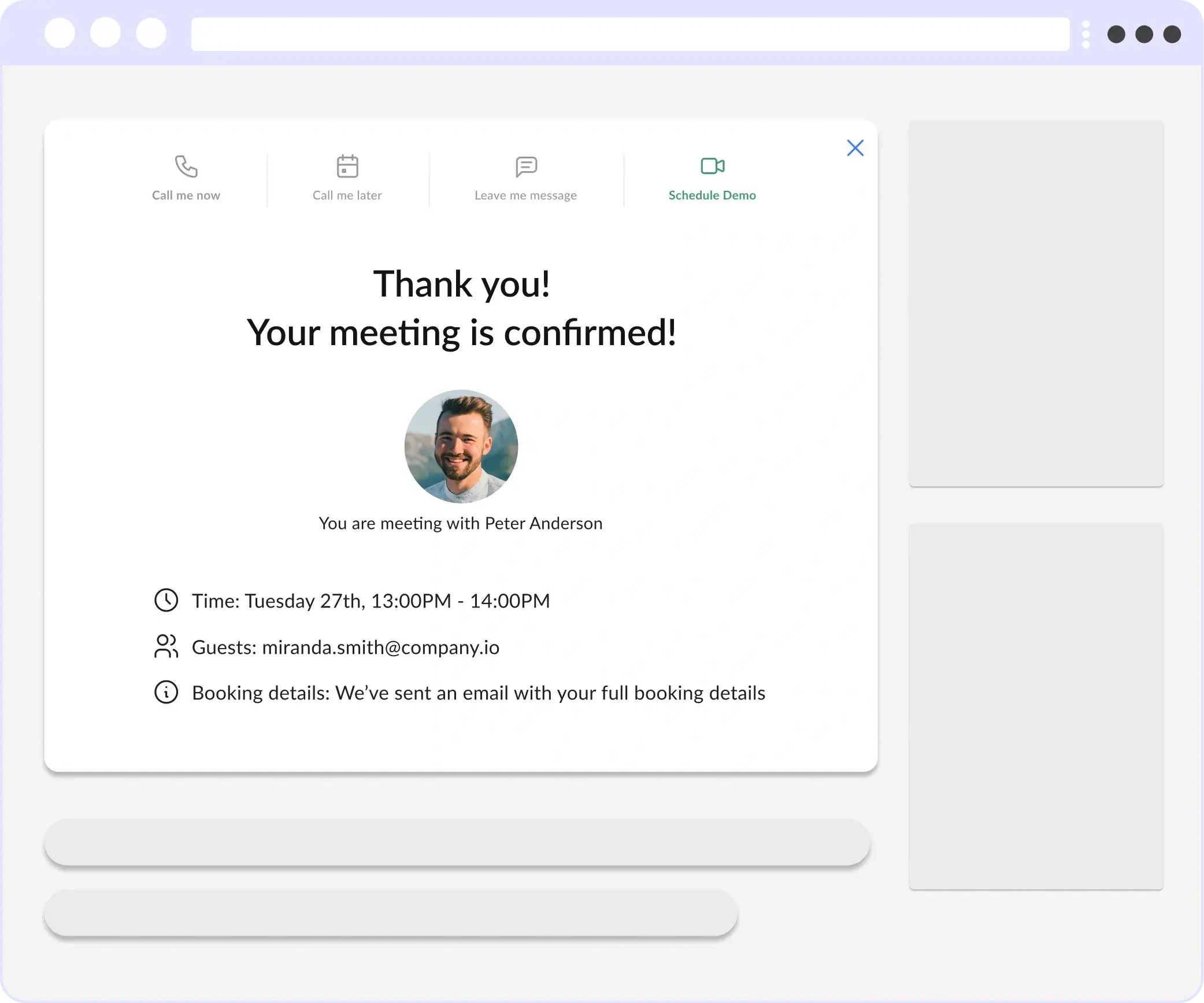 CallPage Meetings confirmation screen