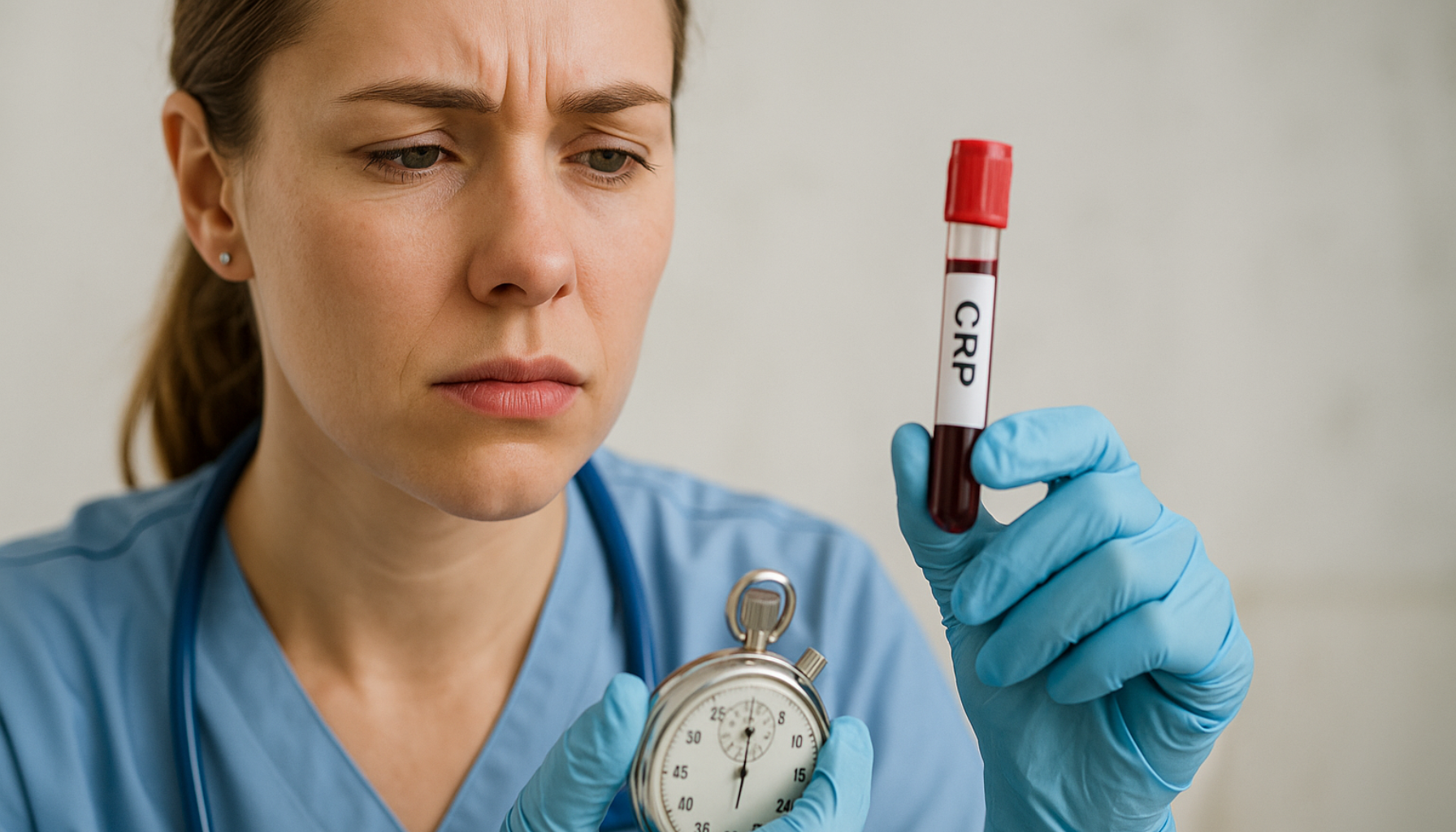 Helsearbeider undersøker blodprøve for CRP som kan avsløre tanninfeksjon.