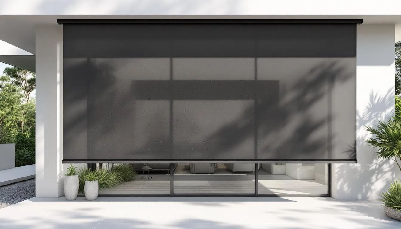 Motorized outdoor shades installed on a porch.
