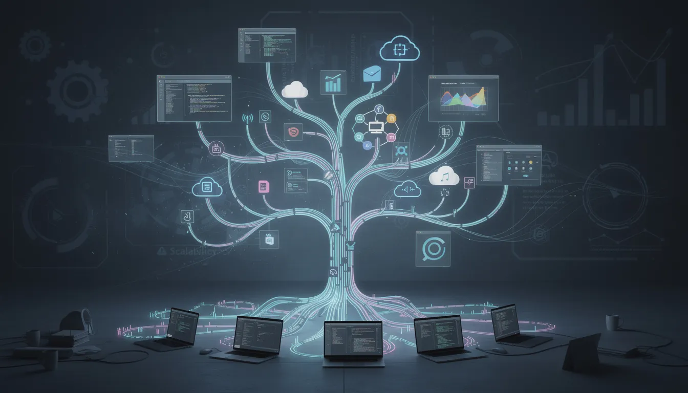 The image illustrates the concept of evolving software, showcasing a diverse development team collaborating in an agile environment. It highlights key elements of the product development process, including user stories, technical requirements, and shared understanding among team members to ensure the successful delivery of the product's key features.