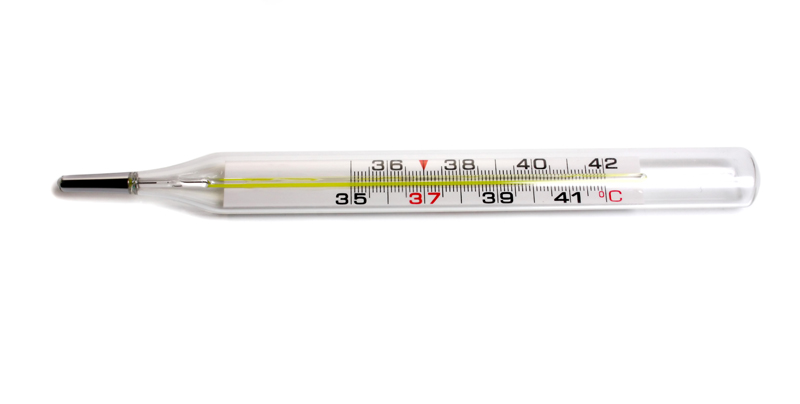 Clear liquid column in a glass thermometer