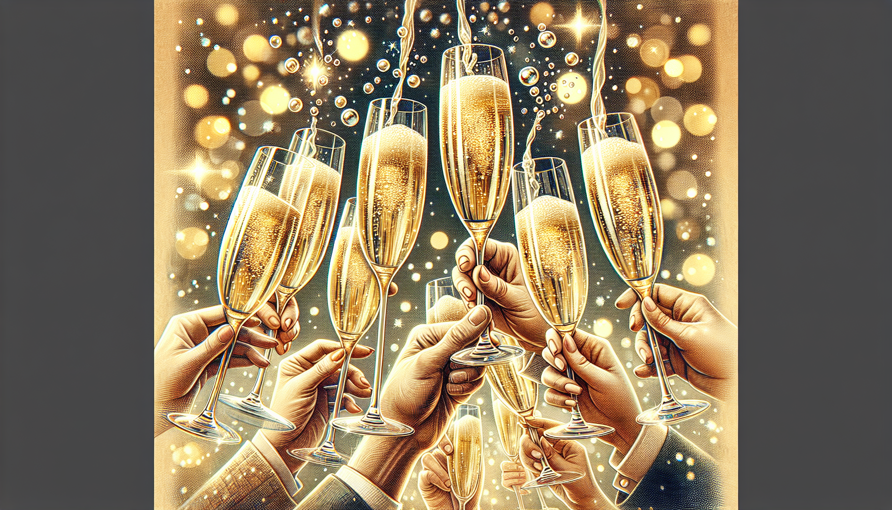 Illustration of celebratory toast with Champagne glasses