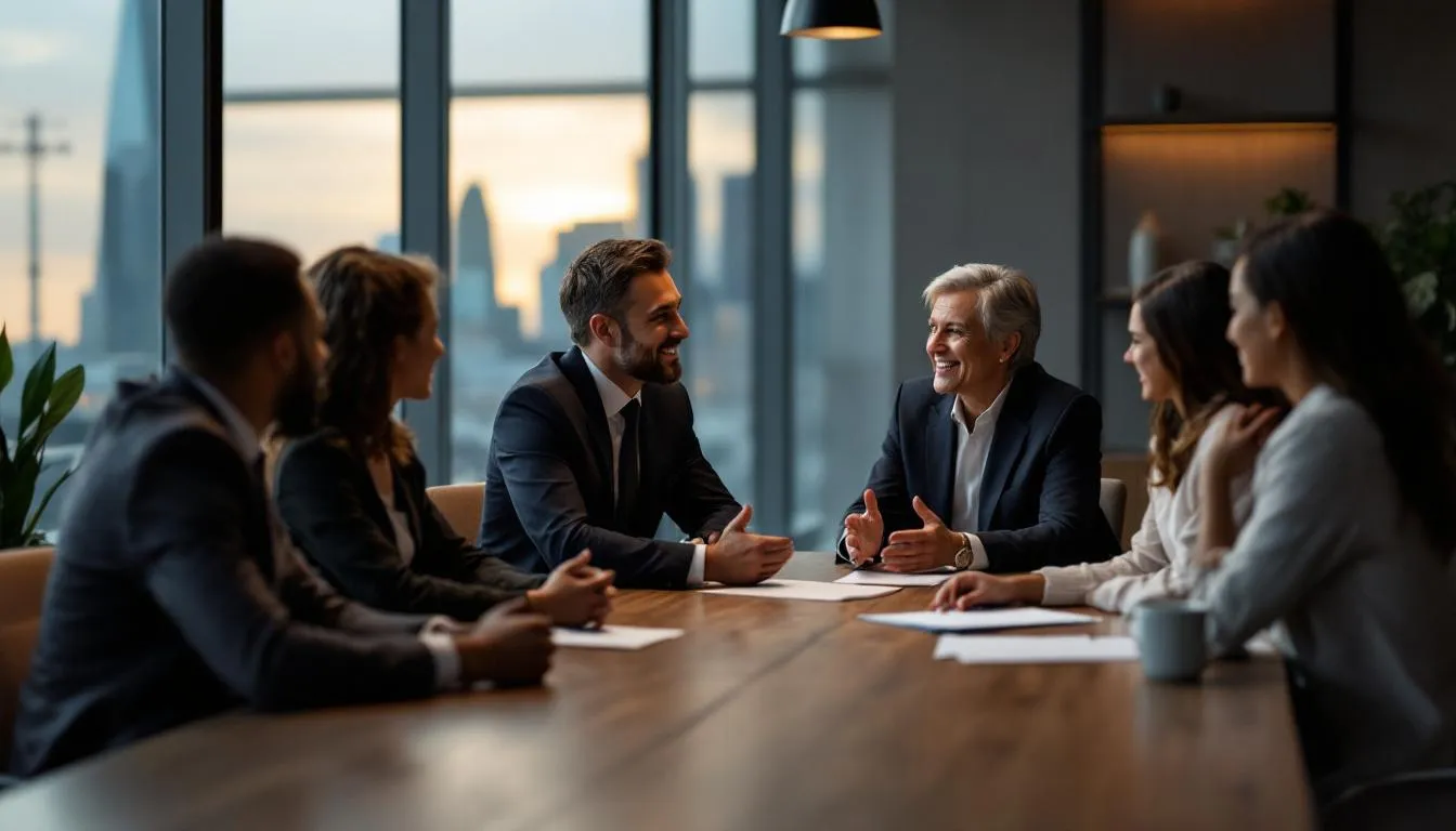 A friendly consultation between an attorney and a family discussing estate planning.
