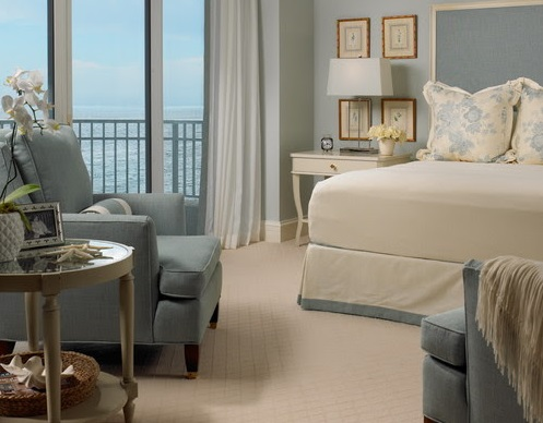coastal decorated bedroom with ocean view