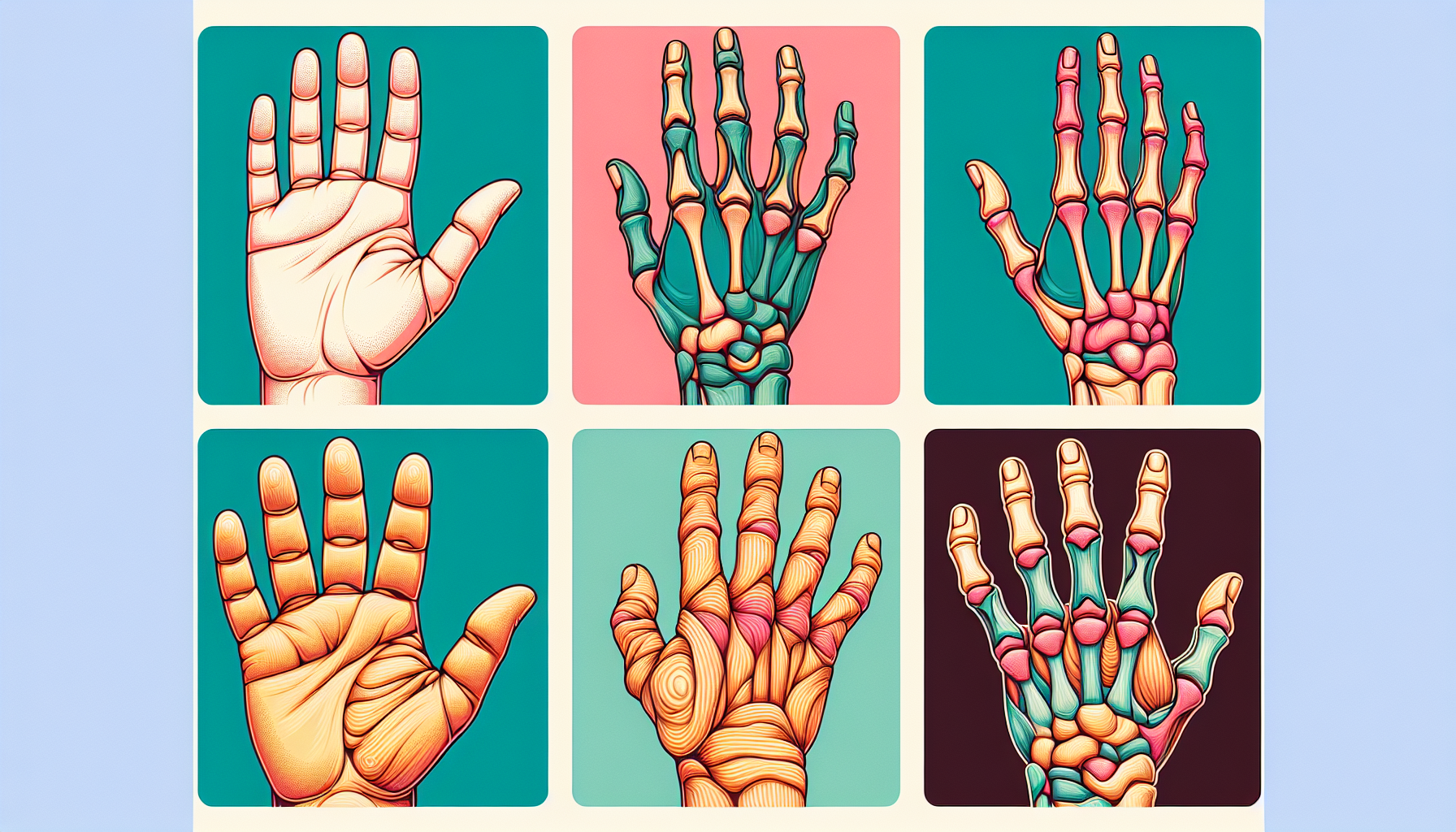 Illustration of the four stages of Rheumatoid Arthritis