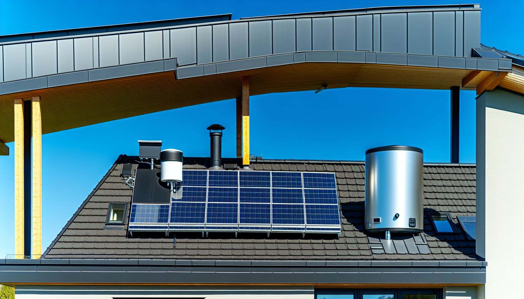 Solar hot water system with rooftop solar panels