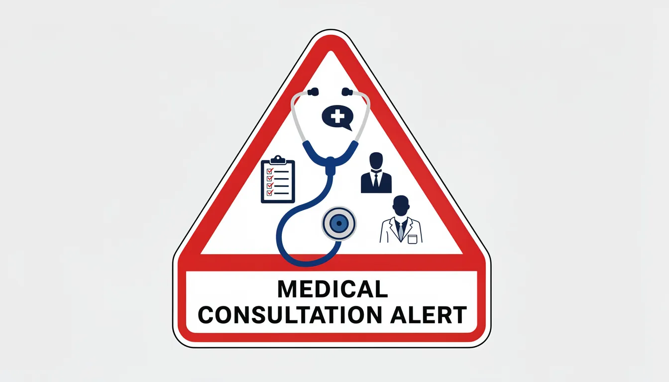 The image features a warning sign adorned with medical consultation symbols alongside a stethoscope, indicating the importance of health awareness. This visual serves as a reminder for individuals to prioritize their well-being, particularly in relation to maintaining healthy thyroid function and overall body care.
