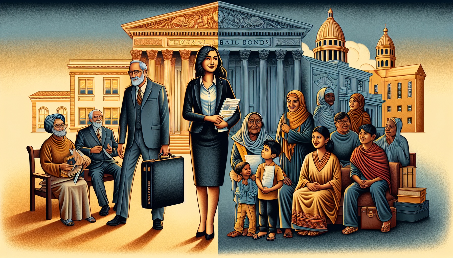 A cartoon depicting federal and immigration bail bonds.