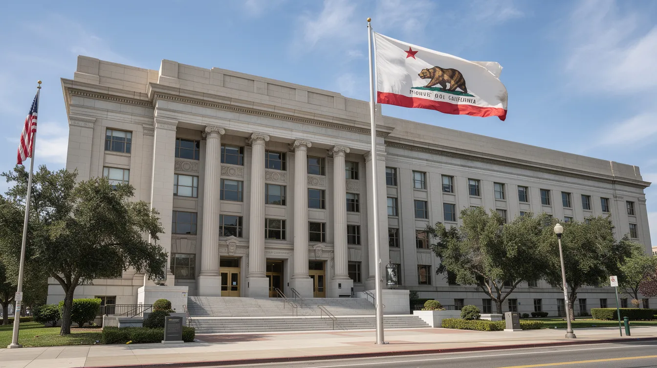 California courthouse building with flag, symbolizing legal proceedings and family law in Orange County.