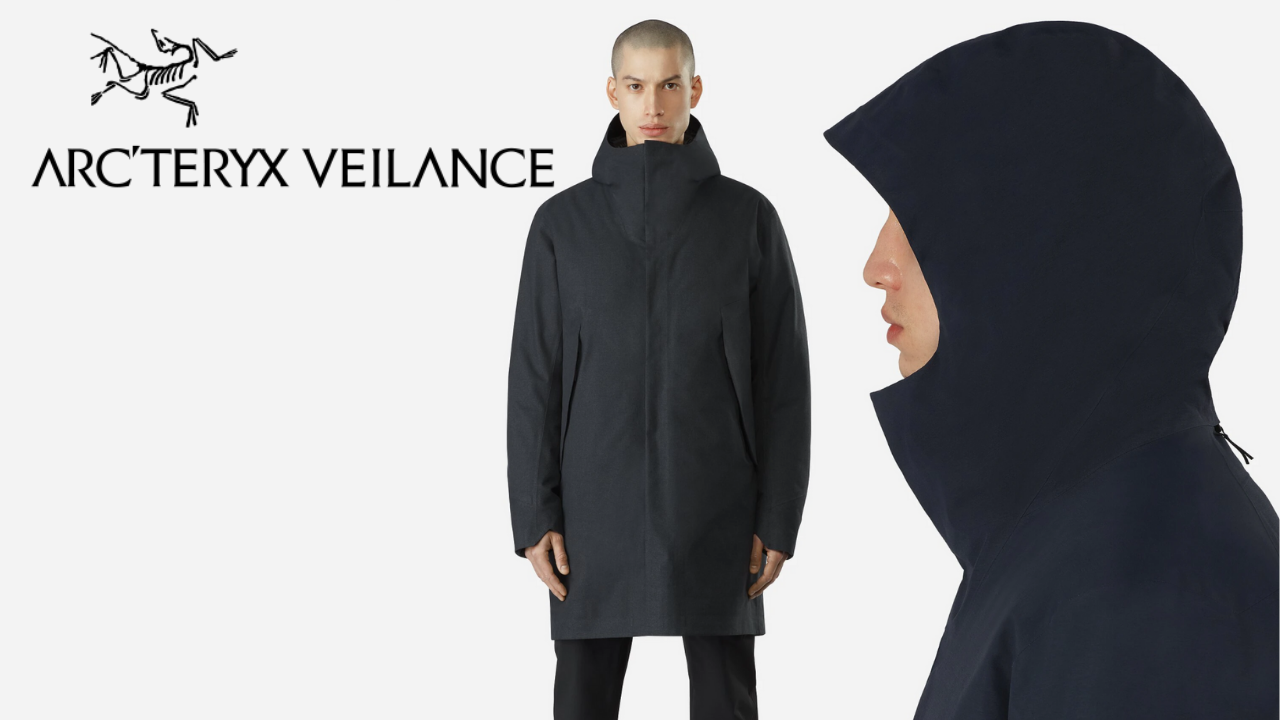 Arc'teryx Veilance logo with model in techwear fashion