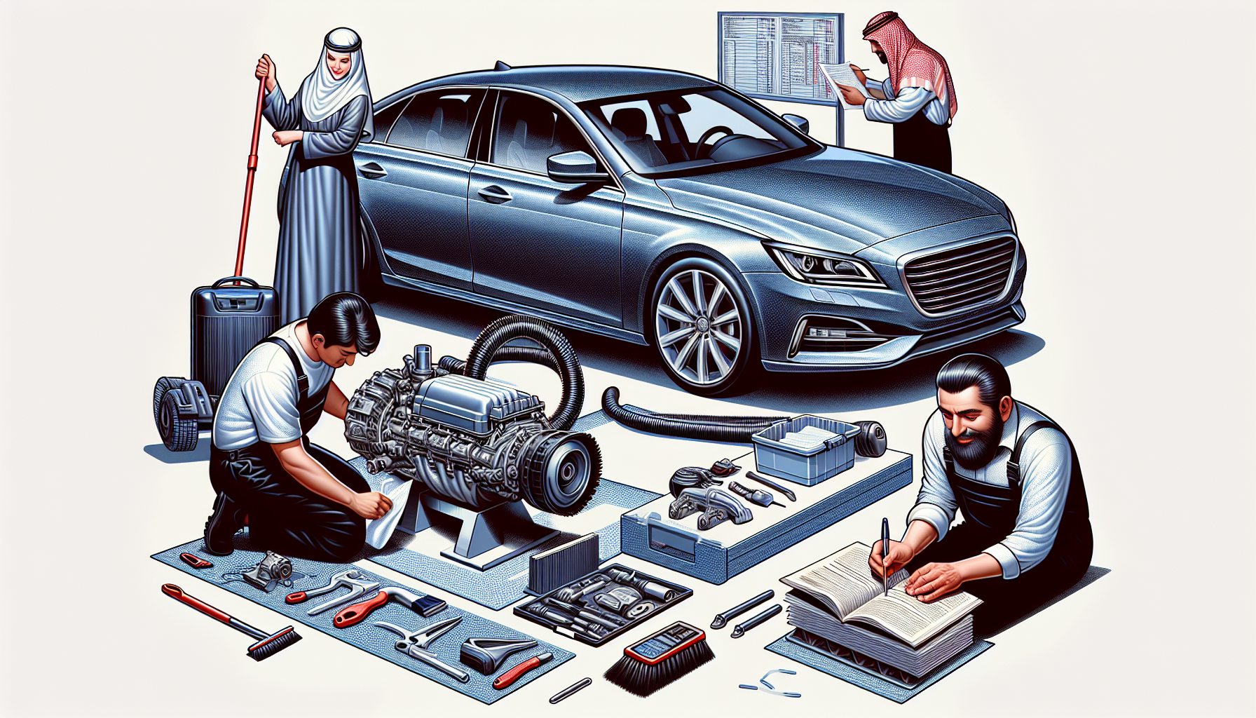 Illustration of preparing a car for sale