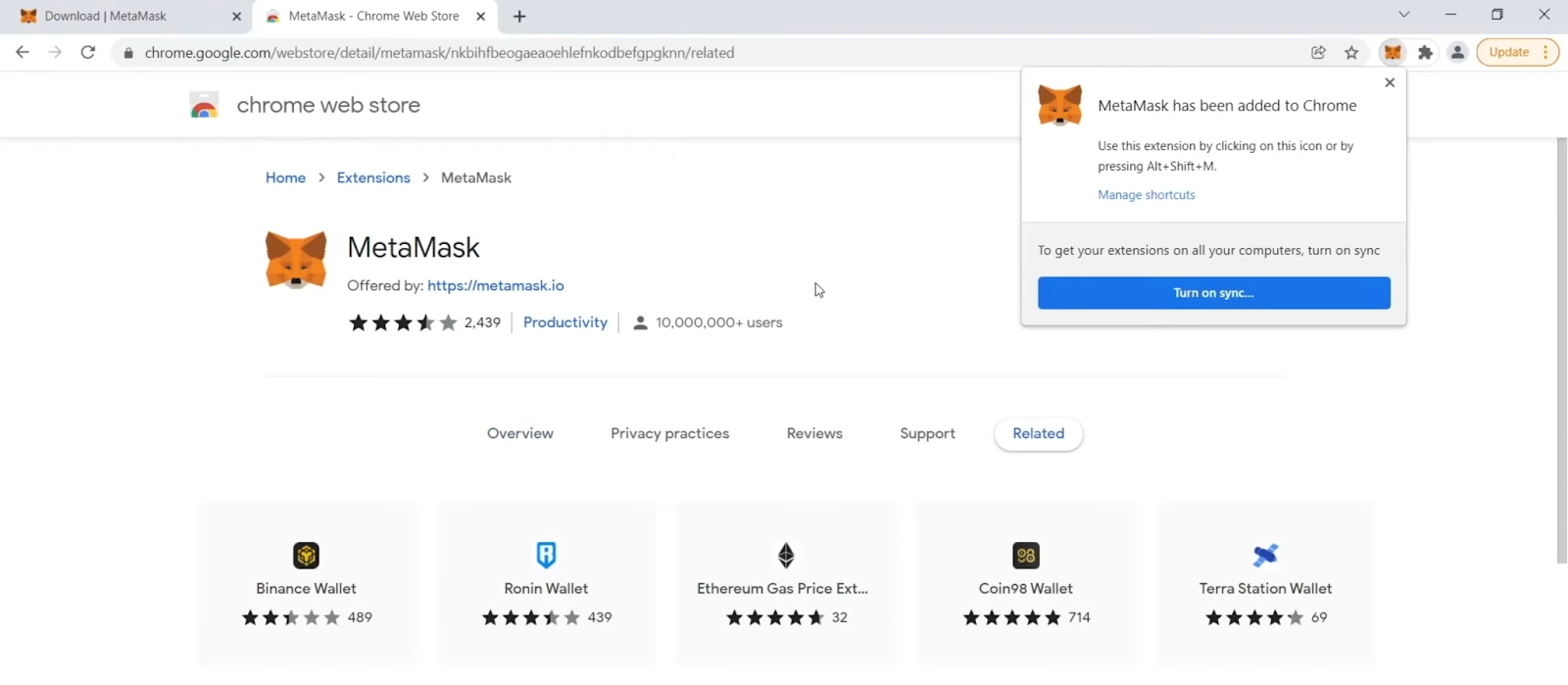 MetaMask plugin.