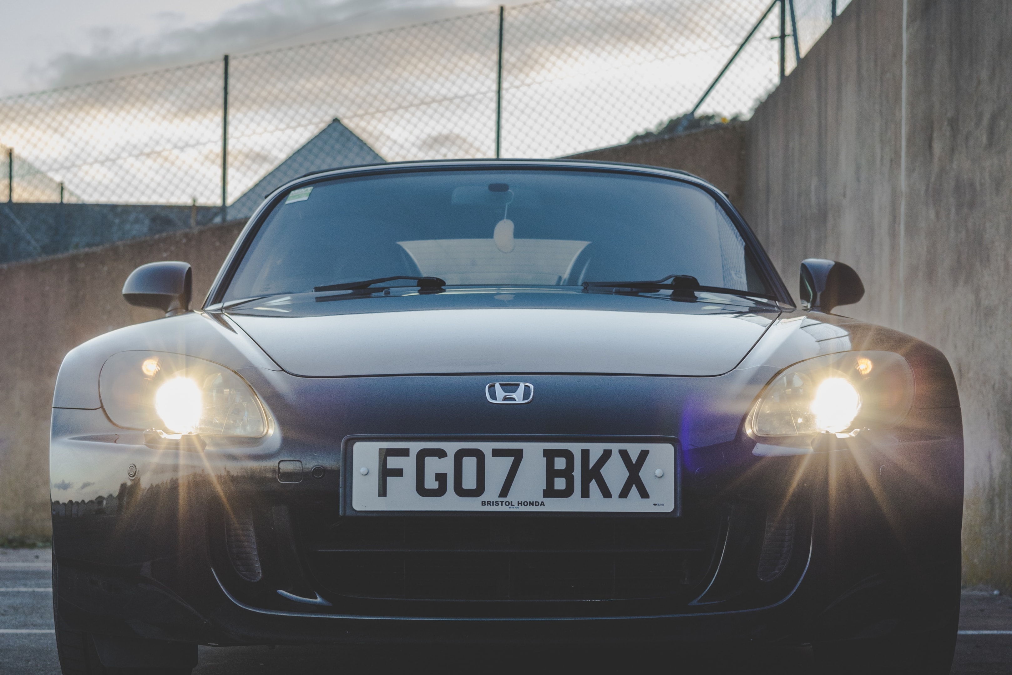 LED headlights in car with maximum bightness in daylight