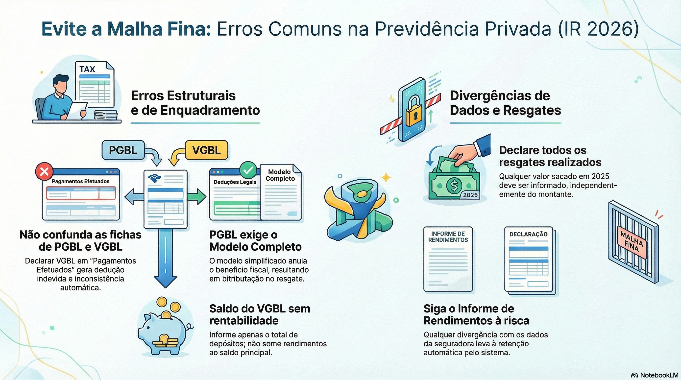 Quais erros mais comuns na declara&ccedil;&atilde;o do IR 2026 de Previd&ecirc;ncia Privada que levam &agrave; malha fina?