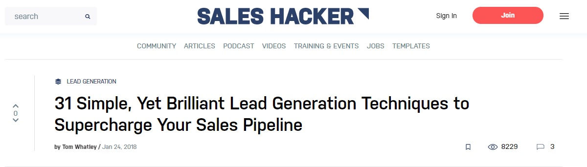 31 Brilliant Lead Generation Techniques - Source: Sales Hacker | TheBloggingBox.com