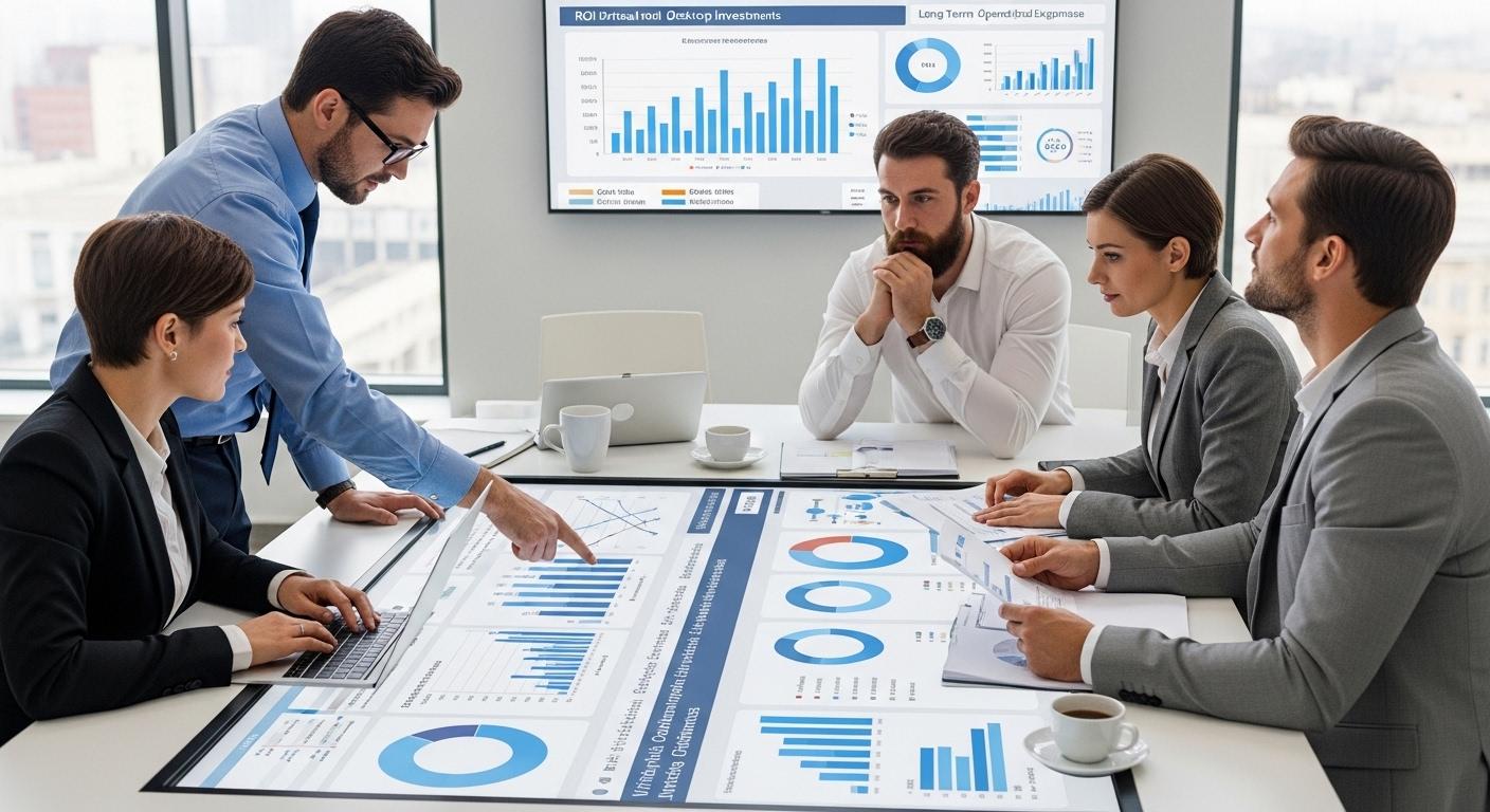 IT and finance teams evaluating virtual desktop investments using cost projections, ROI metrics, and long-term operational expense comparisons.