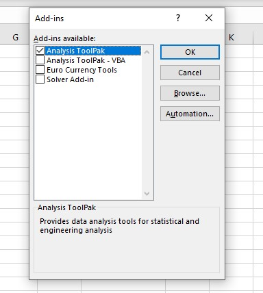 perform a T.TEST using the Analysis Tool Pack