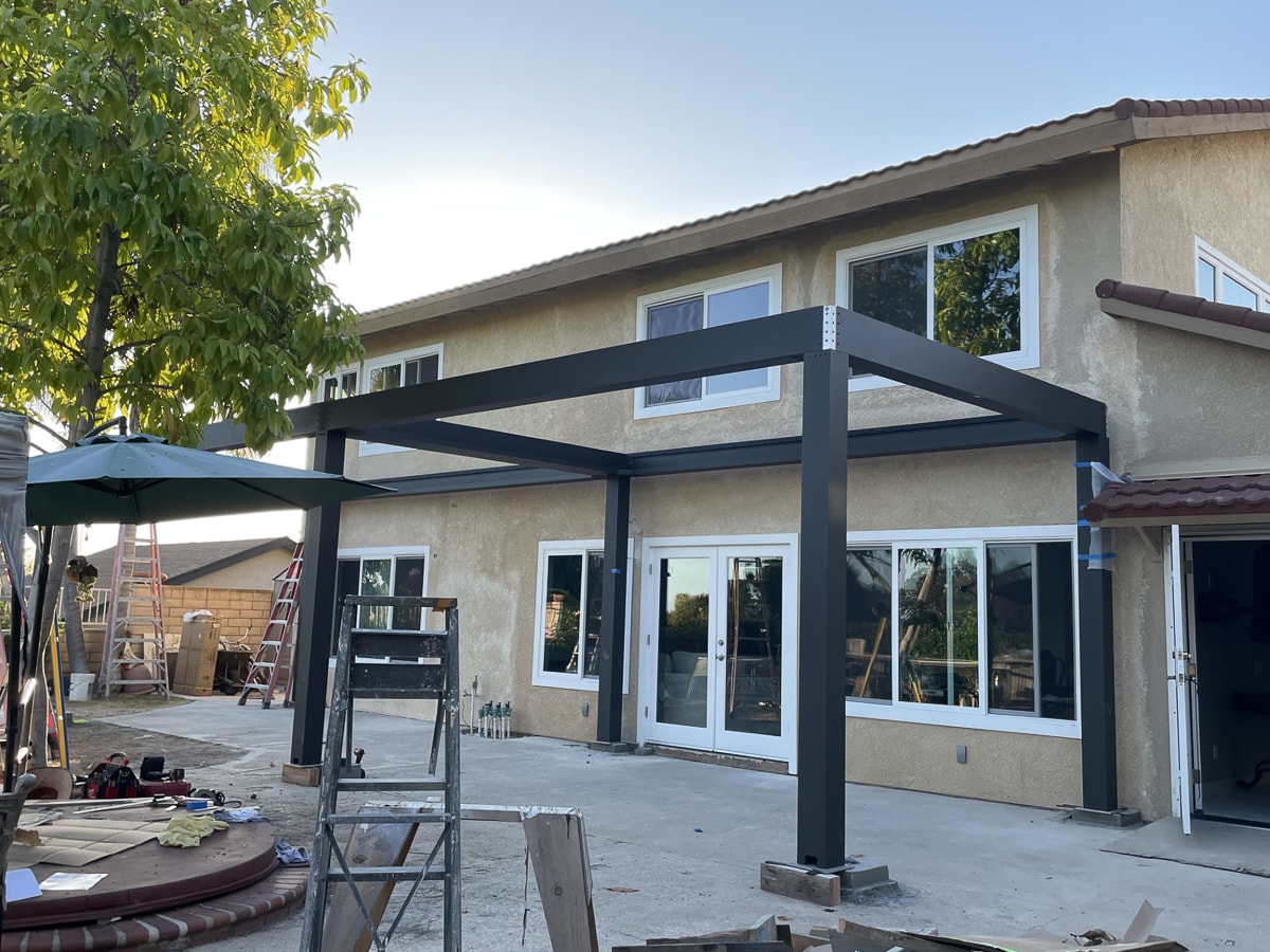 frame of a pergola being built