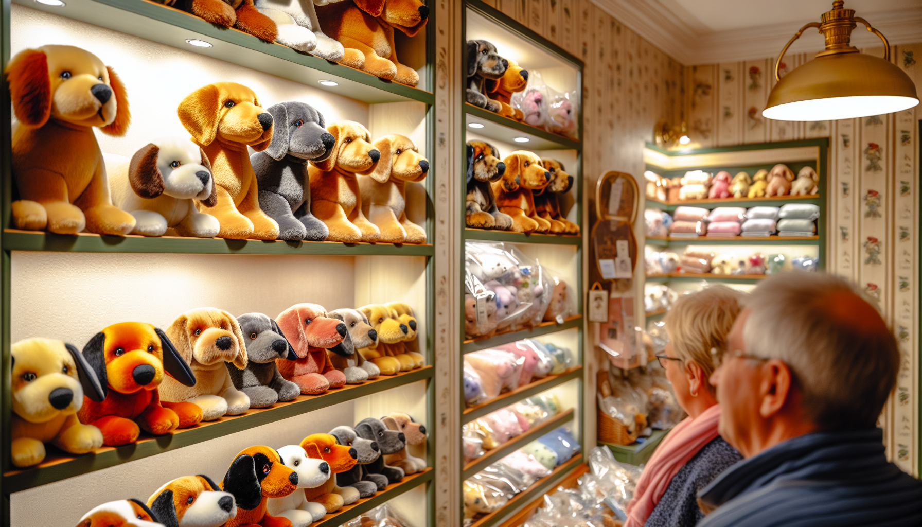 Display of high-quality plush dog toys in a shop