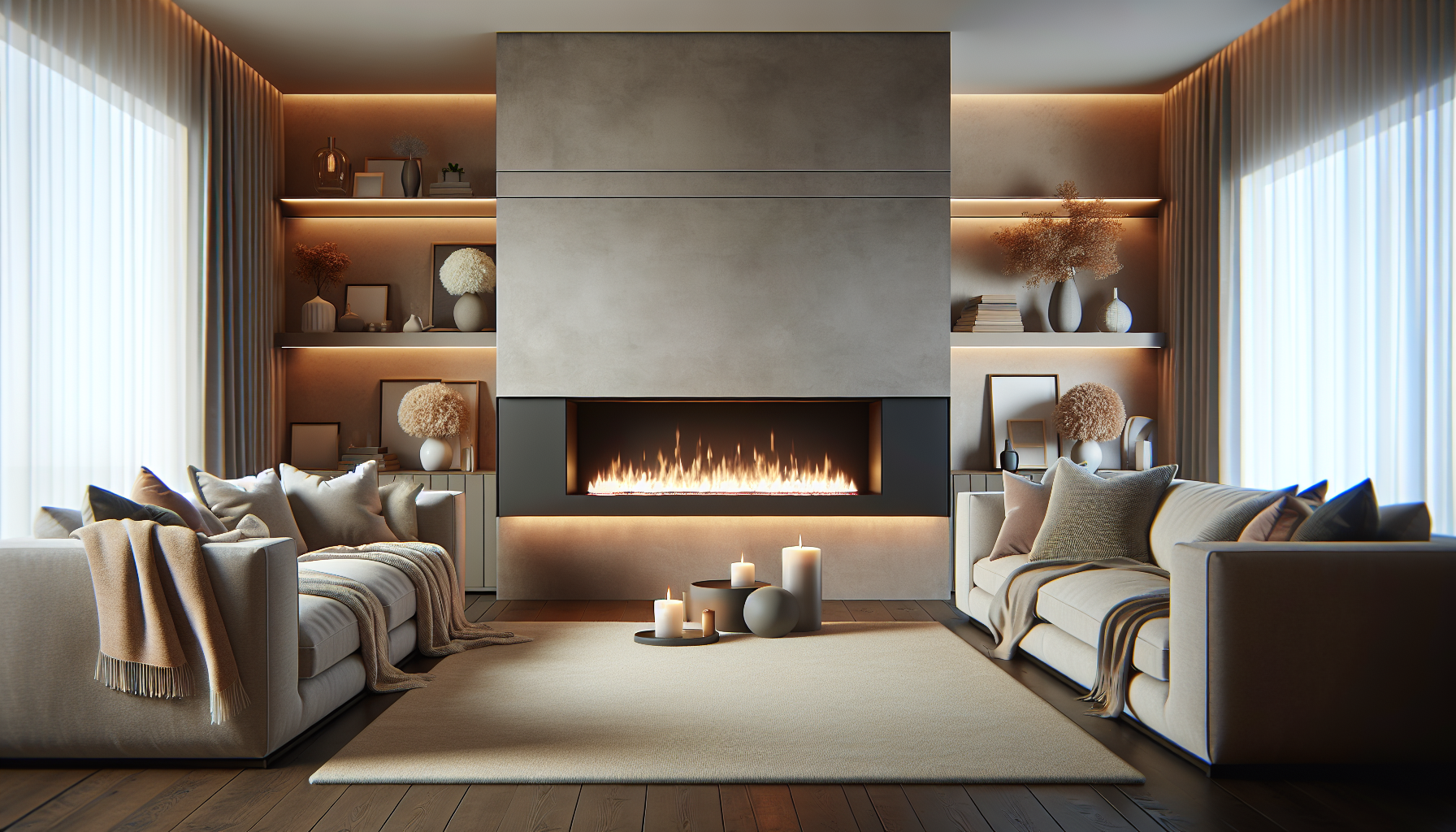 An illustration of an inbuilt fireplace showcasing its design and features.