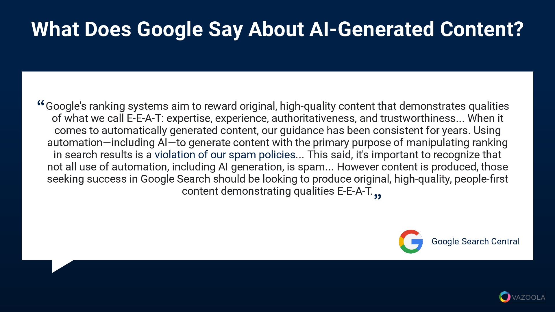 What does Google say about AI generated content