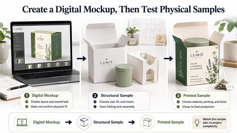 Packaging development from digital mockup to structural sample and printed sample