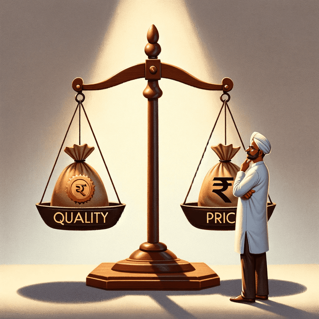 Man comparing Price Vs. quality