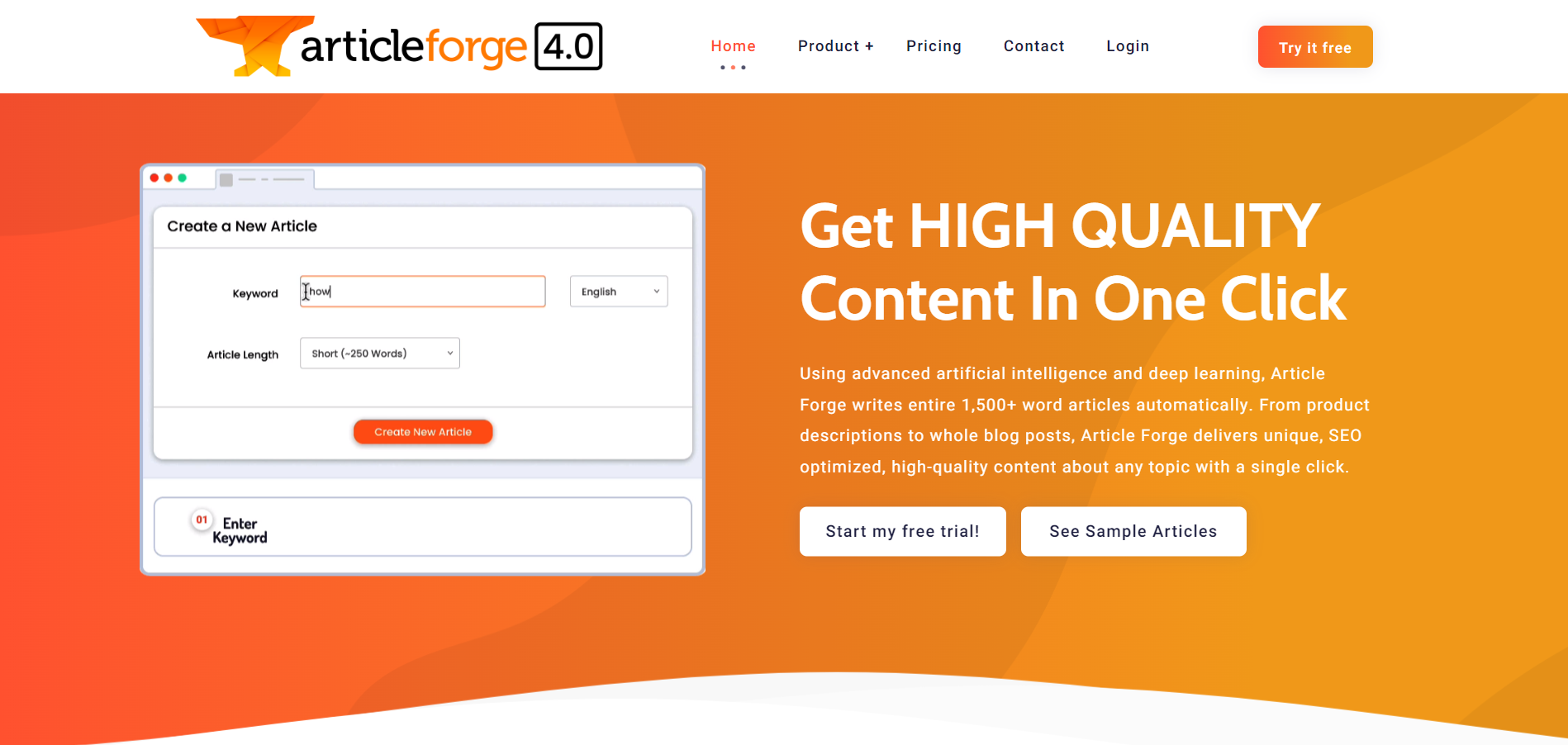 Article Forge main page