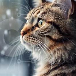 Tabby kat staart weemoedig uit een beslagen raam